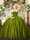 Noble Olive Green Sleeveless Floor Length Ruching Zipper Quince Ball Gowns