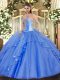 Sweetheart Sleeveless Lace Up 15th Birthday Dress Blue Tulle