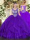 Attractive Eggplant Purple Sweet 16 Dresses Sweet 16 and Quinceanera with Beading and Ruffles Scoop Sleeveless Lace Up