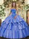 Blue Strapless Neckline Beading and Ruffled Layers Quinceanera Gowns Sleeveless Lace Up
