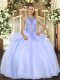 Halter Top Sleeveless Lace Up Quinceanera Gown Blue Organza