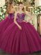 On Sale Floor Length Ball Gowns Sleeveless Fuchsia 15th Birthday Dress Lace Up