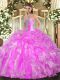 Lilac Sweetheart Lace Up Beading and Ruffles Quinceanera Dresses Sleeveless