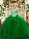 Perfect Green Sleeveless Floor Length Appliques and Ruffles Lace Up Quinceanera Gown