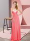 Great Floor Length Watermelon Red Prom Gown Chiffon Sleeveless Ruching