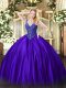 Purple Lace Up V-neck Beading Sweet 16 Dresses Satin Sleeveless