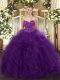 Sleeveless Floor Length Ruffles Lace Up Quinceanera Dresses with Purple