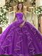 Free and Easy Floor Length Purple Vestidos de Quinceanera Tulle Sleeveless Beading and Ruffles