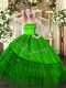On Sale Embroidery and Ruffled Layers Sweet 16 Dress Green Zipper Sleeveless Floor Length