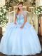 Lovely Light Blue Sleeveless Floor Length Appliques Lace Up Quinceanera Gown