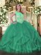 Low Price Turquoise Sleeveless Beading and Ruffles Floor Length 15th Birthday Dress