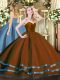 Latest Floor Length Zipper 15 Quinceanera Dress Brown for Military Ball and Sweet 16 and Quinceanera with Ruffled Layers