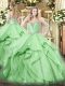 Green Lace Up Quinceanera Gowns Beading and Ruffles Sleeveless Floor Length