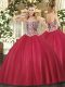 Sophisticated Red Lace Up Sweetheart Beading Ball Gown Prom Dress Tulle Sleeveless