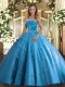 Baby Blue Lace Up Strapless Beading and Appliques Sweet 16 Dress Tulle Sleeveless