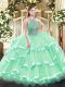 Exquisite Apple Green Lace Up Sweet 16 Dresses Beading and Ruffled Layers Sleeveless Floor Length