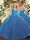 Decent Teal Ball Gowns Tulle Scoop Long Sleeves Lace Floor Length Lace Up Quinceanera Dress
