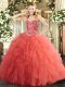 Beauteous Beading and Ruffles Sweet 16 Dresses Watermelon Red Lace Up Sleeveless Floor Length