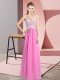 Rose Pink Chiffon Zipper Prom Gown Sleeveless Floor Length Lace