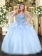 Spectacular Light Blue Ball Gowns Appliques Quince Ball Gowns Lace Up Organza Sleeveless Floor Length