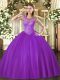 Latest Floor Length Lace Up 15 Quinceanera Dress Eggplant Purple for Sweet 16 and Quinceanera with Beading