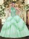 Popular Apple Green Quinceanera Dresses Military Ball and Sweet 16 and Quinceanera with Beading and Appliques Halter Top Sleeveless Lace Up