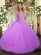 Customized Sleeveless Floor Length Beading Lace Up 15 Quinceanera Dress with Lilac