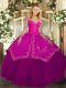 Floor Length Ball Gowns Long Sleeves Fuchsia Quince Ball Gowns Lace Up