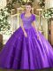Flare Lavender Scoop Clasp Handle Beading and Appliques 15 Quinceanera Dress Sleeveless
