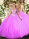 Sweet Straps Sleeveless Quinceanera Dress Floor Length Beading Lilac Tulle