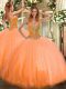 Exceptional Orange Ball Gowns Sweetheart Sleeveless Tulle Floor Length Lace Up Beading Quinceanera Dress