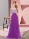 Sweet Sleeveless Floor Length Beading Lace Up Dress for Prom with Purple