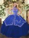 New Style Halter Top Sleeveless Tulle Quinceanera Gown Beading and Embroidery Lace Up