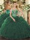 Sleeveless Tulle Floor Length Lace Up Sweet 16 Quinceanera Dress in Dark Green with Beading and Ruffled Layers