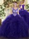 Custom Made Purple Organza and Tulle Lace Up Sweet 16 Dresses Sleeveless Floor Length Beading and Ruffles