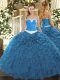 Best Selling Blue Sleeveless Organza Lace Up Sweet 16 Dress for Military Ball and Sweet 16 and Quinceanera