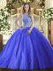 High-neck Sleeveless Tulle Quinceanera Gown Beading Lace Up