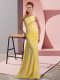 Yellow One Shoulder Lace Up Beading Dress for Prom Sweep Train Sleeveless
