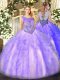 Custom Made Lavender Organza Lace Up Scoop Sleeveless Floor Length Quinceanera Dresses Beading and Ruffles