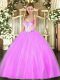 Glittering Lilac Sleeveless Floor Length Beading Lace Up Quinceanera Gown