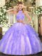 Stylish Tulle Halter Top Sleeveless Criss Cross Beading and Ruffled Layers Sweet 16 Quinceanera Dress in Lavender
