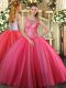 Coral Red 15 Quinceanera Dress Sweet 16 and Quinceanera with Beading Scoop Sleeveless Lace Up