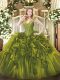 Artistic Olive Green Lace Up Vestidos de Quinceanera Beading and Ruffles Sleeveless Floor Length
