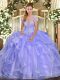 Lavender Lace Up Strapless Appliques and Ruffles 15 Quinceanera Dress Organza Sleeveless