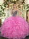 Shining Floor Length Rose Pink Quinceanera Gowns Sweetheart Sleeveless Lace Up