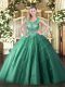Scoop Sleeveless Lace Up Ball Gown Prom Dress Dark Green Tulle