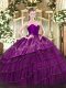 Eggplant Purple Sleeveless Embroidery and Ruffled Layers Floor Length 15th Birthday Dress