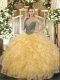 Sweetheart Sleeveless Organza 15 Quinceanera Dress Beading and Ruffles Lace Up