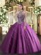 Sexy Lilac Sleeveless Beading Floor Length Quinceanera Gown
