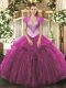 Fuchsia 15 Quinceanera Dress Military Ball and Sweet 16 and Quinceanera with Beading Sweetheart Sleeveless Lace Up